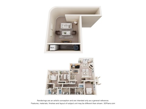 Floor plan for 3 beds, 3 baths, 1833 sqft